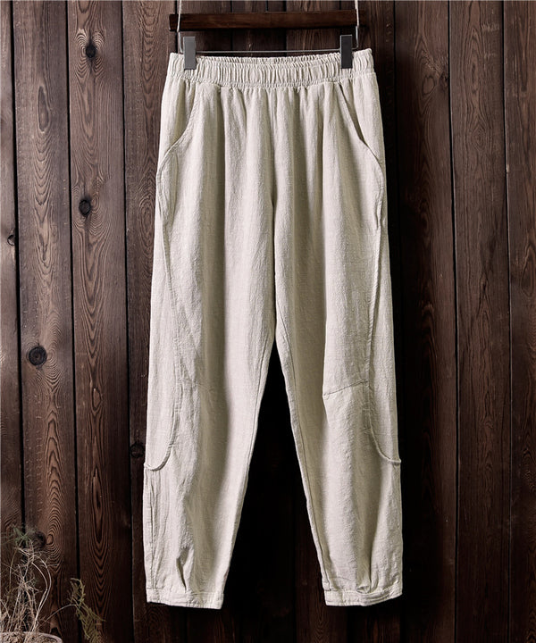 Women Retro Style Water-washed Linen and Cotton Straight Pants