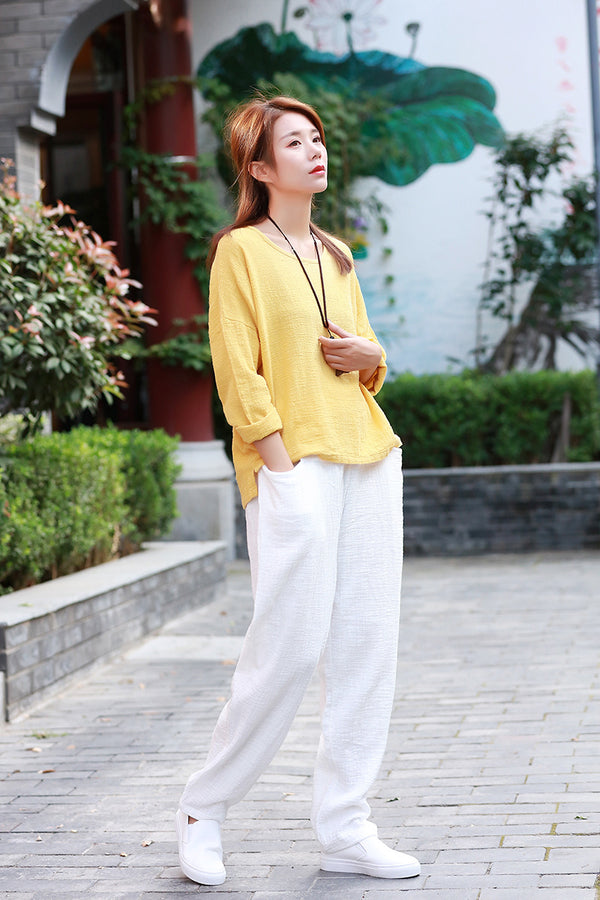 Women Causal Light Linen and Cotton Pants