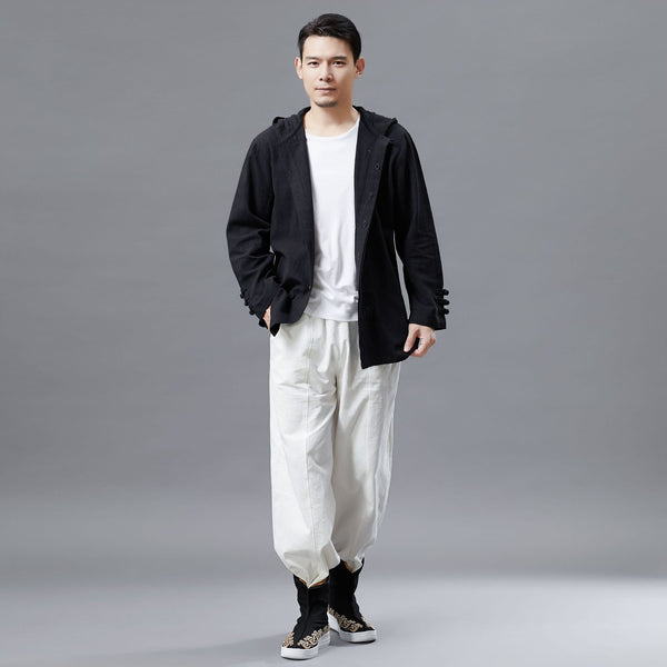 Men Simple Pure Color Linen and Cotton Coat/Jacket Hoodie