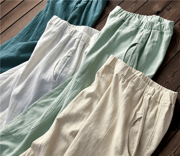 Women Retro Style Water-washed Linen and Cotton Lantern Pants