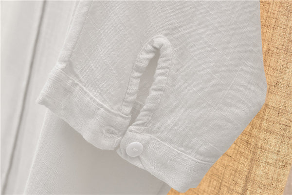 Simple Retro Style Linen and Cotton Pure Color Women Half Sleeve Linen Cardigan Blouses
