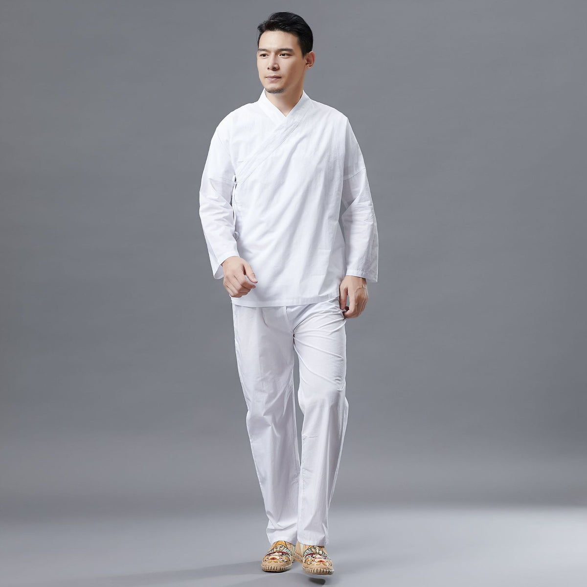 Men Long Sleeve Stand Collar Hanfu Set (Top + Pants)