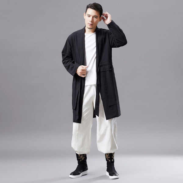 Men Retro Classic Style Linen and Cotton V Neck Coat