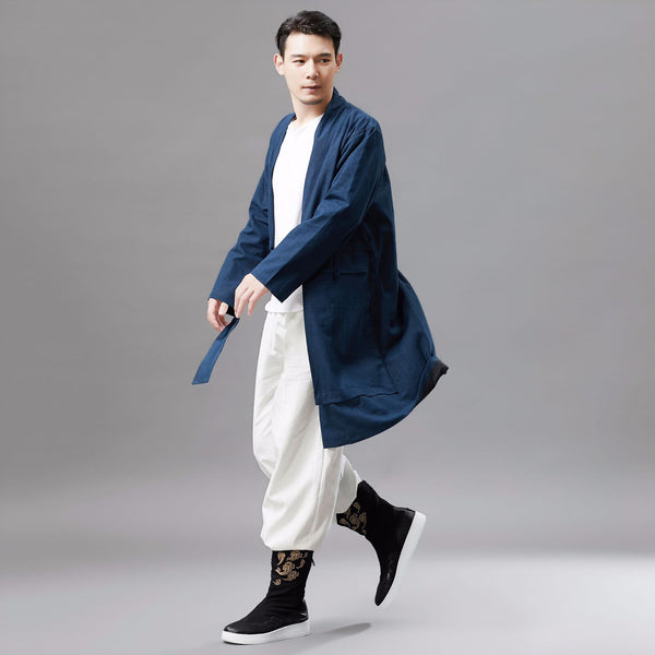 Men Retro Classic Style Linen and Cotton V Neck Coat