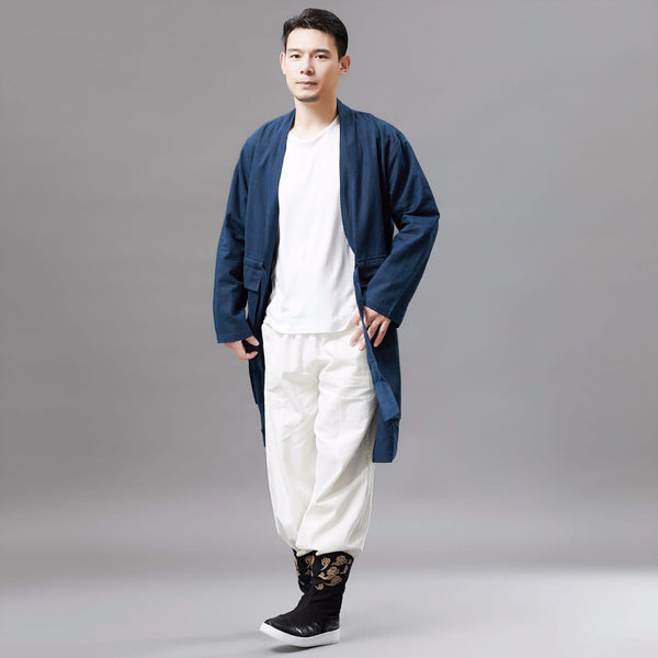 Men Retro Classic Style Linen and Cotton V Neck Coat