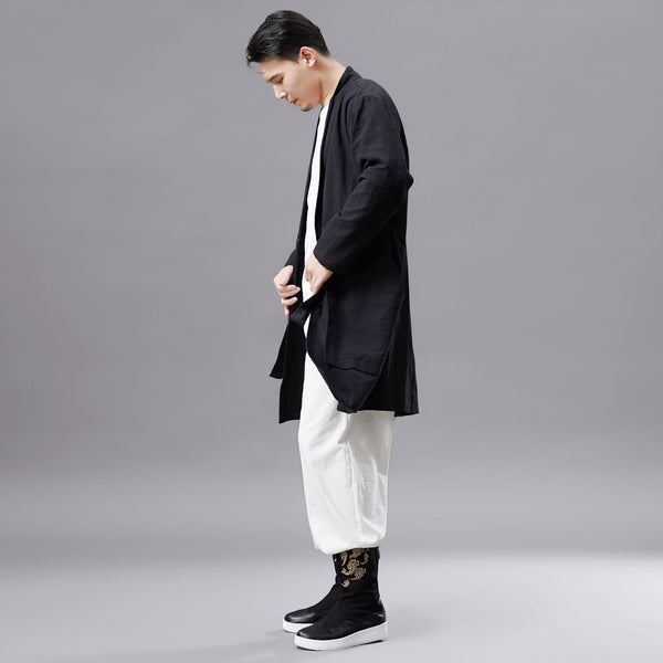 Men Retro Classic Style Linen and Cotton V Neck Coat