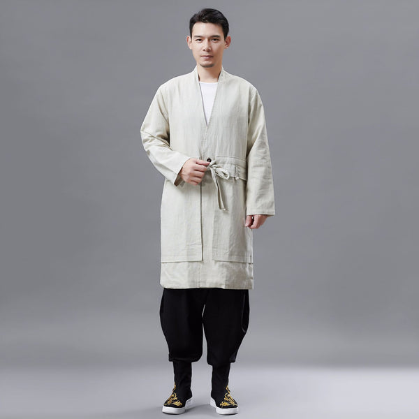 Men Retro Classic Style Linen and Cotton V Neck Coat