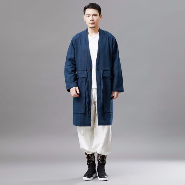 Men Retro Classic Style Linen and Cotton V Neck Coat