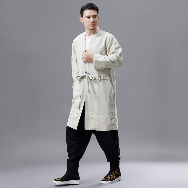 Men Retro Classic Style Linen and Cotton V Neck Coat