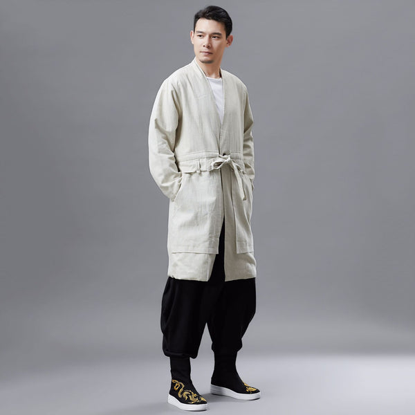 Men Retro Classic Style Linen and Cotton V Neck Coat