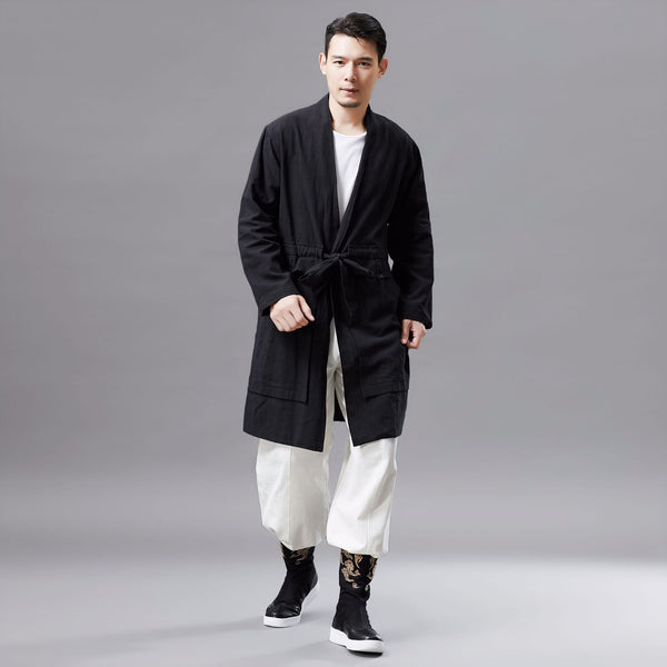 Men Retro Classic Style Linen and Cotton V Neck Coat