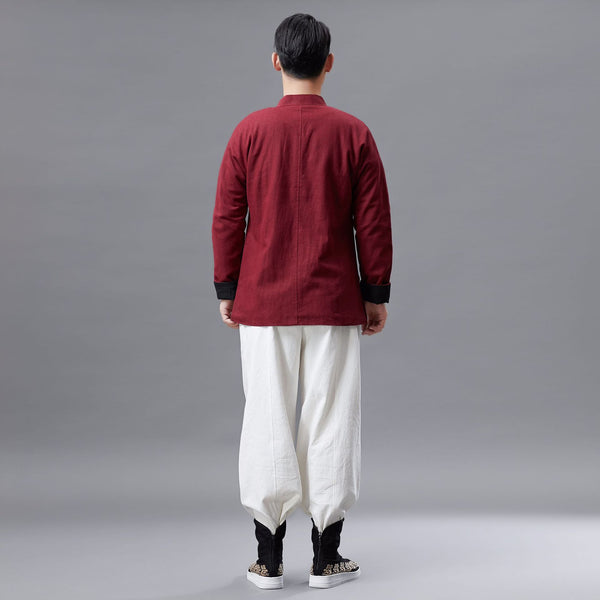 Men Asian Traditional Hanfu Style Men Linen Jacket (inner with velvet)