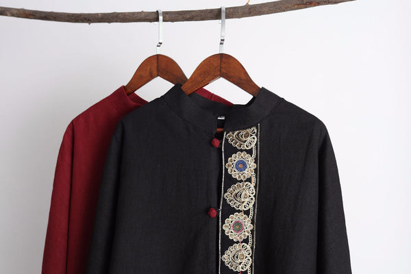 Men Asian Traditional Hanfu Style Men Linen Jacket (inner with velvet)