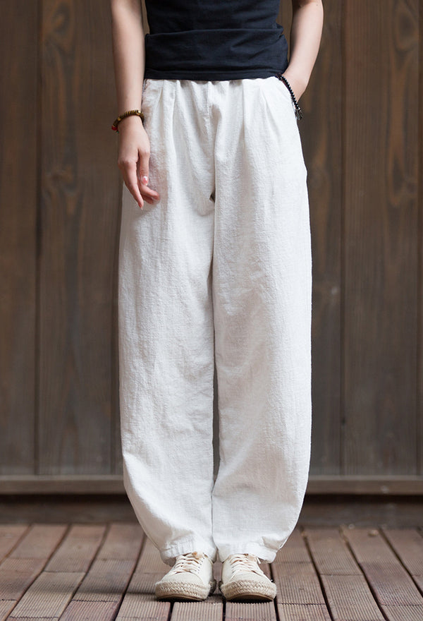 2022 Summer NEW! Women Sport Style Lantern Leisure Sand Washed Linen and cotton Pants