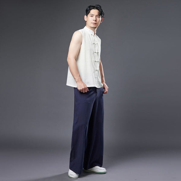 2022 Summer NEW! Men Ethnic Style Linen and Cotton Middle Buckle Vest