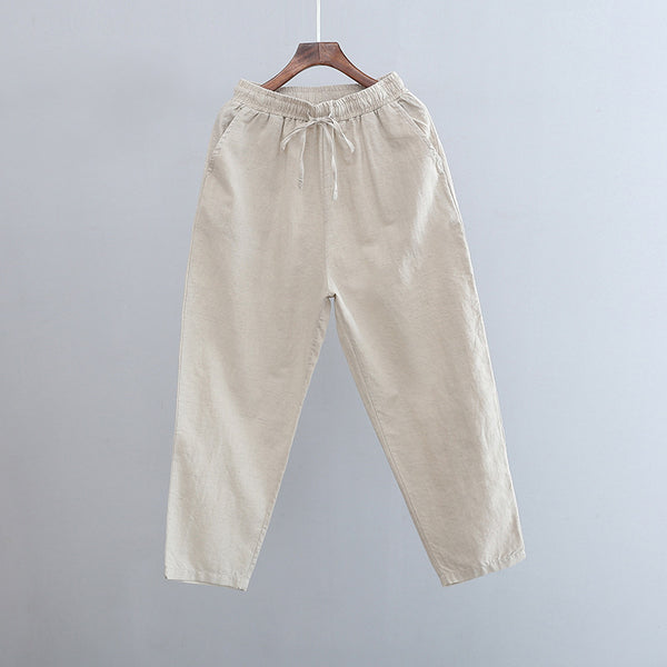 2022 Summer NEW! Women Causal Style Linen and Cotton Waist Belt Cropped Pegged Pants