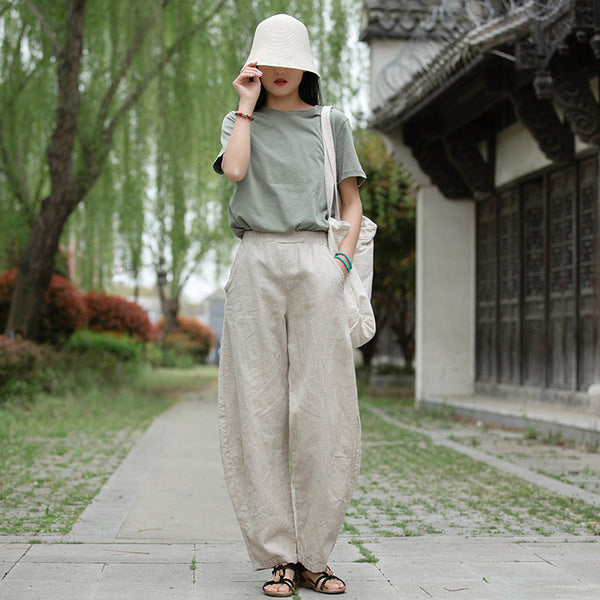 Women Lantern Style Linen and Cotton Causal Loose Pants