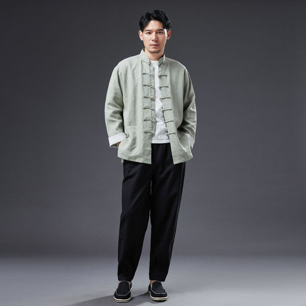 2022 Summer NEW! Men Chinese Style Linen and Cotton Long Sleeve Thin KungFu Jacket