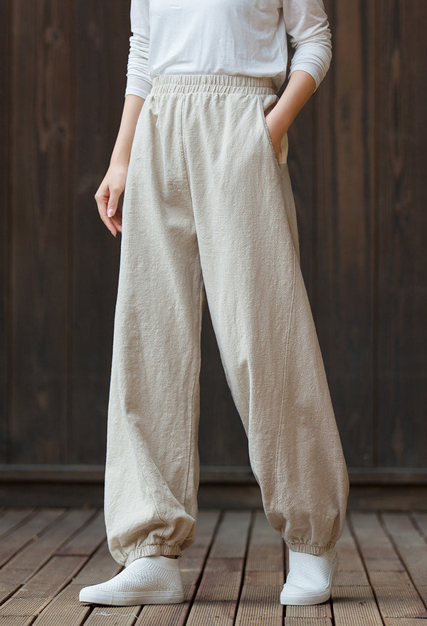 2022 Summer NEW! Women Sporty Style Lantern Leisure Sand Washed Linen and Cotton Pants