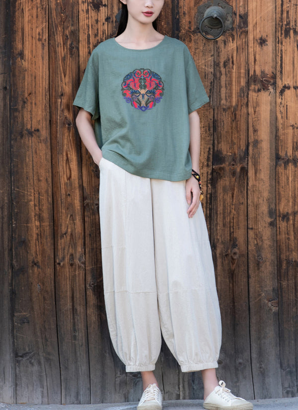 2022 Summer NEW! Women Causal Style Linen and Cotton Cropped Harem Trousers