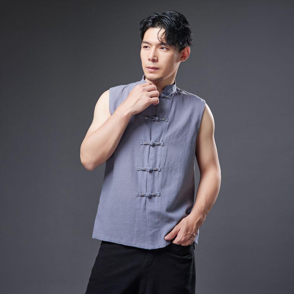 Summer NEW! Men Ethnic Style Linen and Cotton Middle Buckle Vest