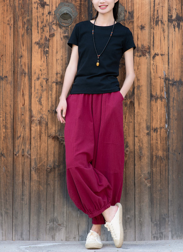 2022 Summer NEW! Women Causal Style Linen and Cotton Cropped Harem Trousers