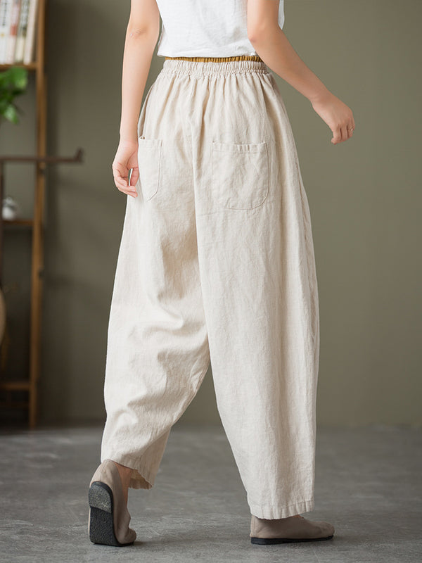 2021 Autumn NEW! Women Lantern Style Linen and Cotton Causal Loose with Waist Belt Cropped Pants