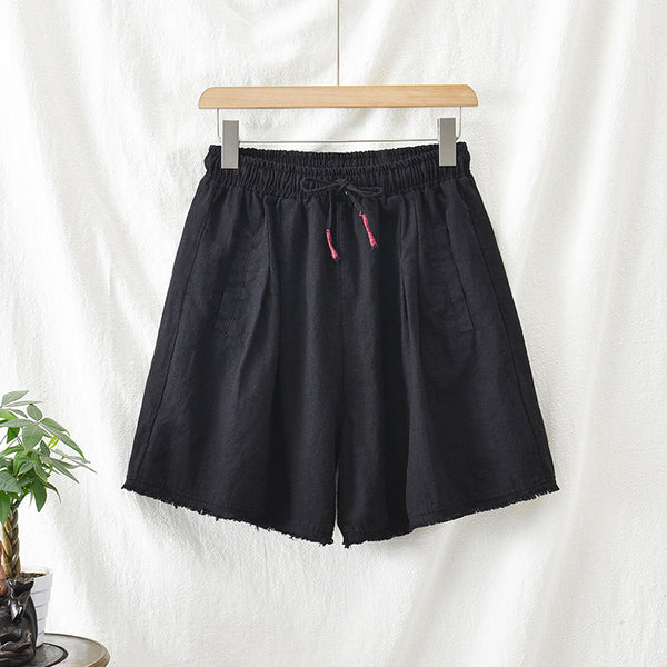 Women Simple Style Linen and Cotton Loose Shorts