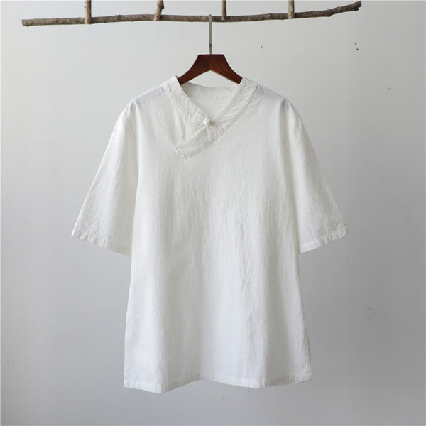 Women Asian Style Linen and Cotton Middle Sleeves Chinese Blouse