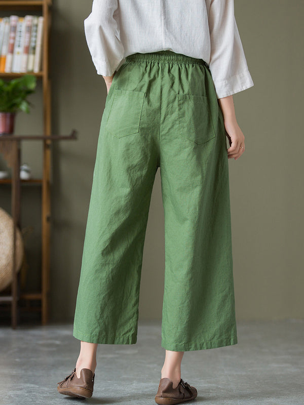 2021 Autumn NEW! Women Linen and Cotton Causal Cropped Wide Leg Pants