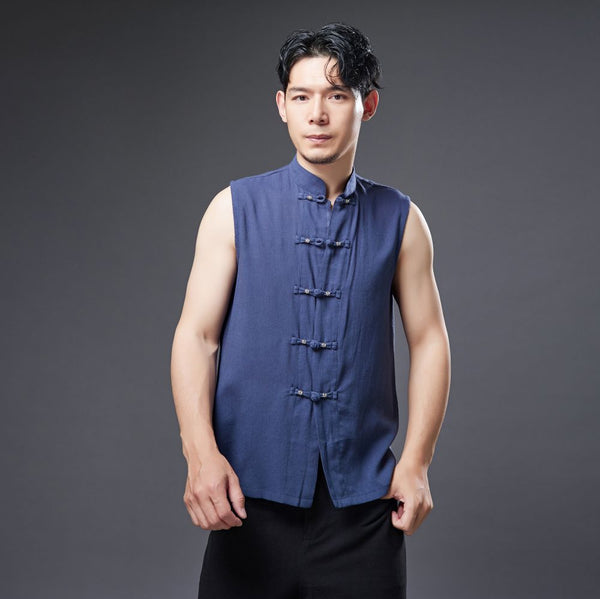 2022 Summer NEW! Men Ethnic Style Linen and Cotton Middle Buckle Vest