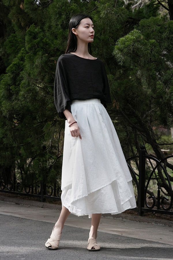 2022 Summer NEW! Women Linen and Cotton Loose Layered Skirt