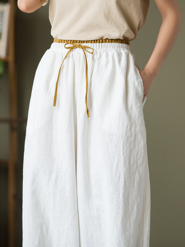 2021 Autumn NEW! Women Lantern Style Linen and Cotton Causal Loose with Waist Belt Cropped Pants