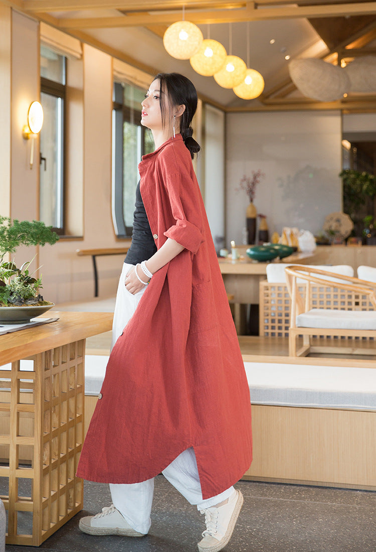Summer NEW! Women Linen and Cotton Loose Causal Style Cardigan Thin Long Coat