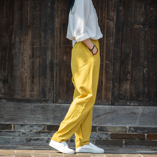 2021 Autumn NEW! Women Modern Causal Style Special Front Pocket Linen and Cotton Pants