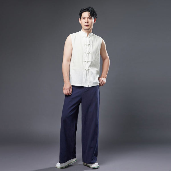 2022 Summer NEW! Men Ethnic Style Linen and Cotton Wide Leg Pants