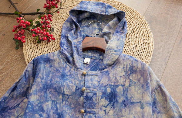 2021 Autumn NEW! Men Natural Dyed Linen and Cotton Pullover Long Sleeve Tops Hoodie