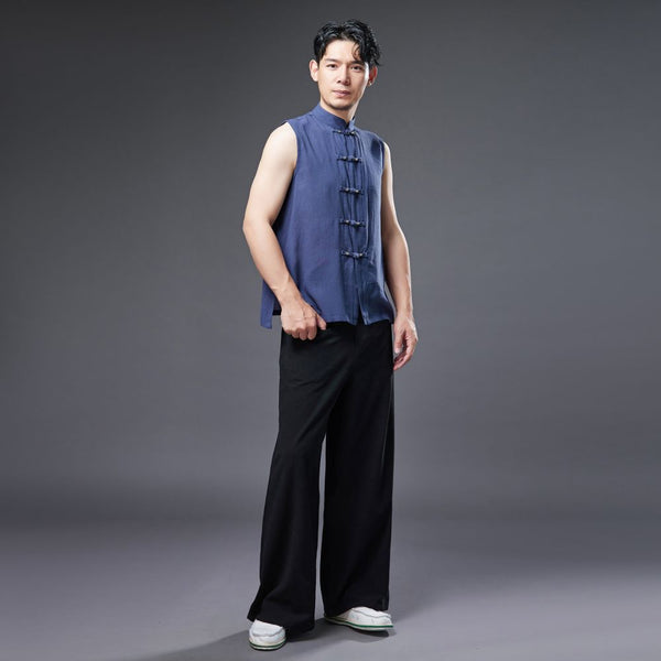 2022 Summer NEW! Men Ethnic Style Linen and Cotton Middle Buckle Vest