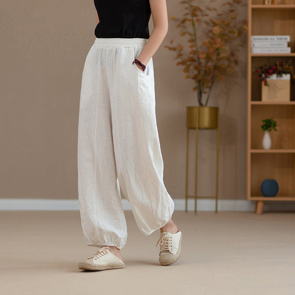 2022 Summer NEW! Women Retro Style Linen and Cotton Harem Cropped Pants