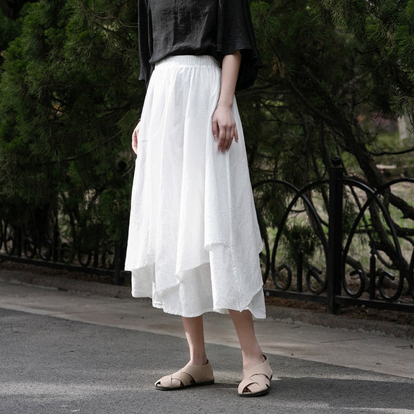 2022 Summer NEW! Women Linen and Cotton Loose Layered Skirt