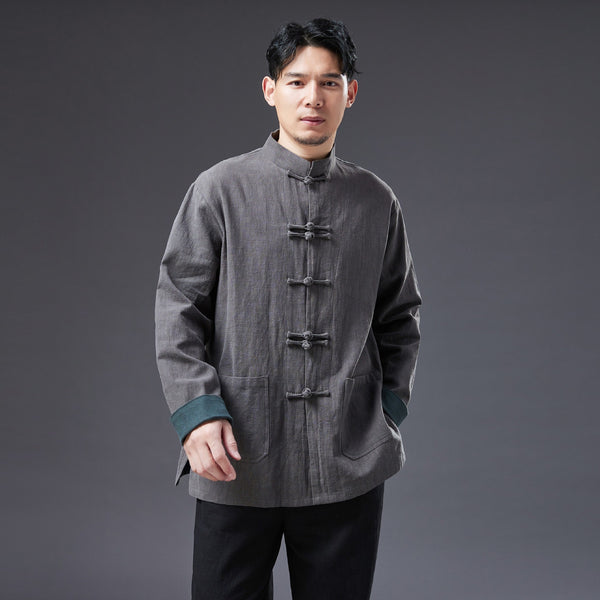 2022 Summer NEW! Men Asian Style Linen and Cotton Long Sleeve Cardigan Thin Jacket