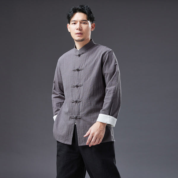 2022 Summer NEW! Men Zen Style Linen and Cotton Long Sleeve Middle Buckle Thin Jacket