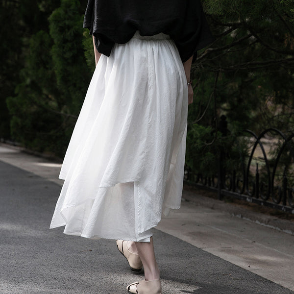 2022 Summer NEW! Women Linen and Cotton Loose Layered Skirt