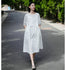 Women Loose Linen and Cotton Round Neck Middle Sleeve Dress