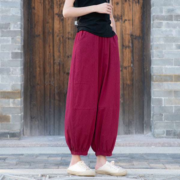 2022 Summer NEW! Women Causal Style Linen and Cotton Cropped Harem Trousers