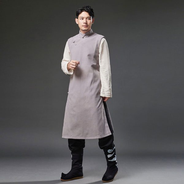 2021 Autumn NEW! Men Retro Chinese Style Linen and Cotton Tunic Type Vest (Inner with Velvet)