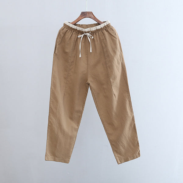 2022 Summer NEW! Women Retro Style Linen and Cotton Waist Belt Cropped Pegged Pants