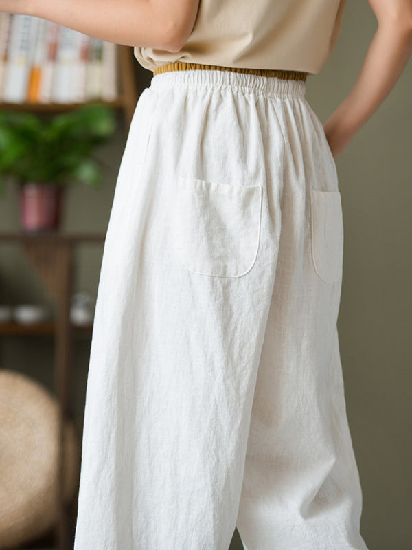 2021 Autumn NEW! Women Lantern Style Linen and Cotton Causal Loose with Waist Belt Cropped Pants