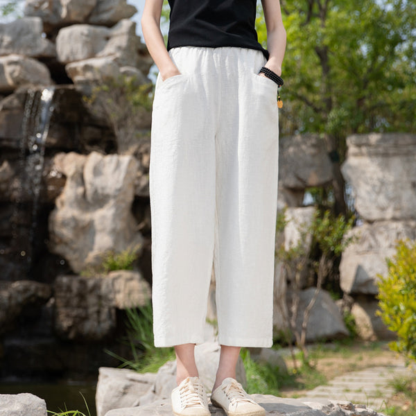 2022 Summer NEW! Women Causal Style Linen and Cotton Straight Leg Trousers