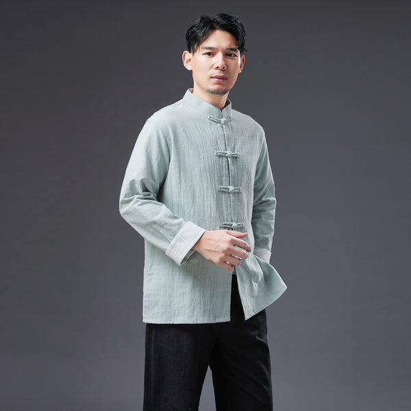 2022 Summer NEW! Men Zen Style Linen and Cotton Long Sleeve Middle Buckle Thin Jacket